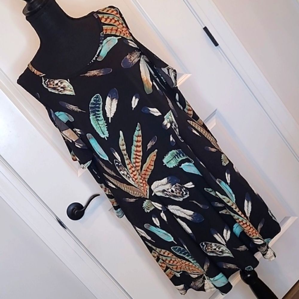 Honeyme Cold Shoulder Leaf Print Dress